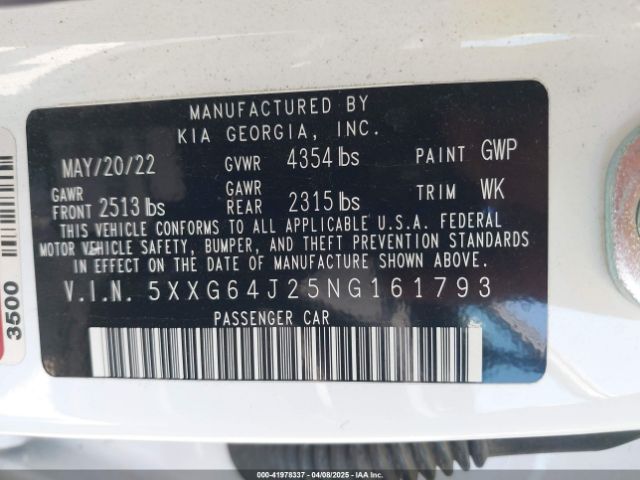 5XXG64J25NG161793 KIA K5 Gt-line