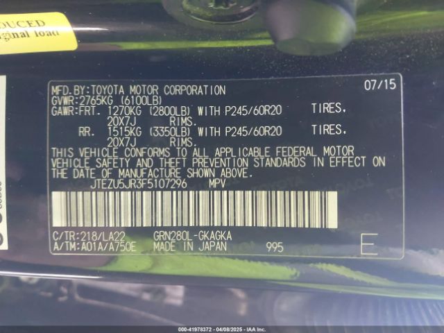 JTEZU5JR3F5107296 Toyota 4runner Limited