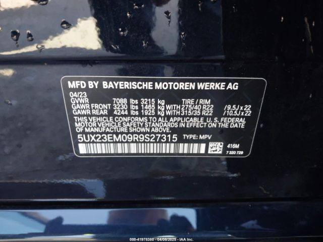 5UX23EM09R9S27315 BMW X7 Xdrive40i