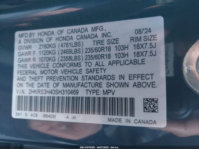 2HKRS3H40SH310469 Honda Cr-v Ex 2wd
