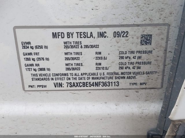7SAXCBE54NF363113 Tesla Model X Dual Motor All-wheel Drive