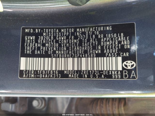 5YFBURHE7GP448589 Toyota COROLLA LE