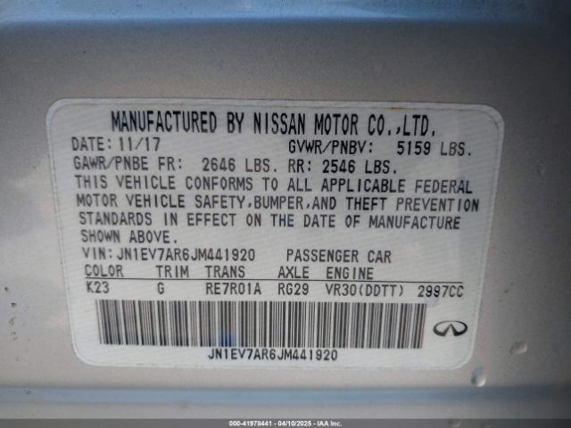 JN1EV7AR6JM441920 Infiniti Q50 3.0t Luxe