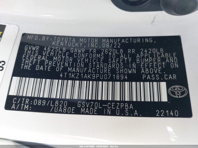 4T1KZ1AK9PU071894 Toyota Camry Xse V6