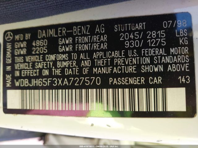 1999 MERCEDES-BENZ E 320 WDBJH65F3XA727570 Photo 8