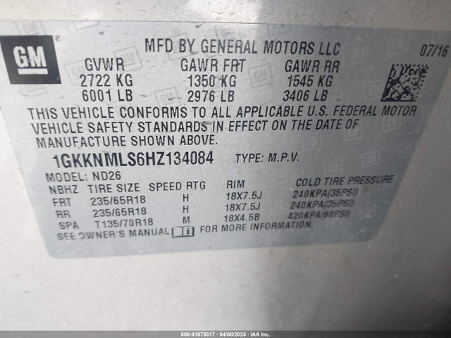 1GKKNMLS6HZ134084 GMC Acadia Slt-1