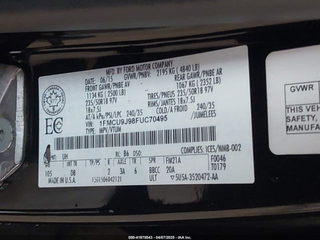 1FMCU9J98FUC70495 Ford Escape Titanium