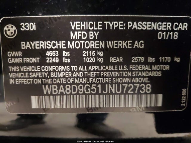 WBA8D9G51JNU72738 BMW 330i Xdrive