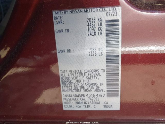 1N4BL4DW5PN426467 Nissan Altima Sv Intelligent Awd