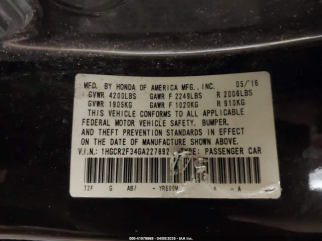 1HGCR2F34GA227892 Honda k24w1
