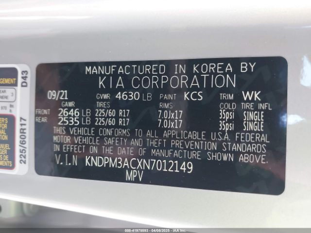KNDPM3ACXN7012149 KIA Sportage Lx