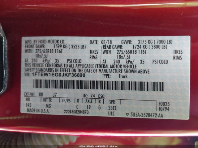 1FTEW1EG0JKF36890 Ford F-150 Xlt