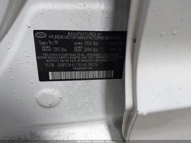5NPD84LF9LH538575 Hyundai ELANTRA SEL