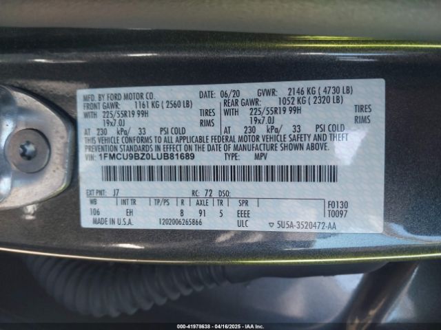 1FMCU9BZ0LUB81689 Ford Escape Se Sport Hybrid