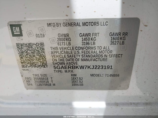 5GAERBKW7KJ223191 Buick lfy - spark ignited direct injection, atss, gen1