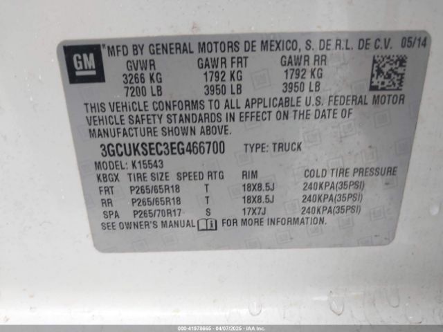 3GCUKSEC3EG466700 Chevrolet Silverado 1500 2lz
