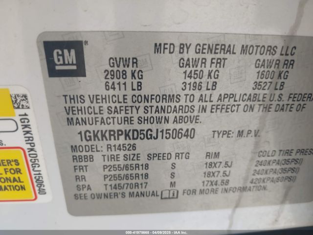 1GKKRPKD5GJ150640 GMC Acadia Sle-2