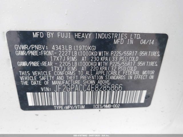 JF2GPACC4E8285866 Subaru Xv Crosstrek 2.0i Premium