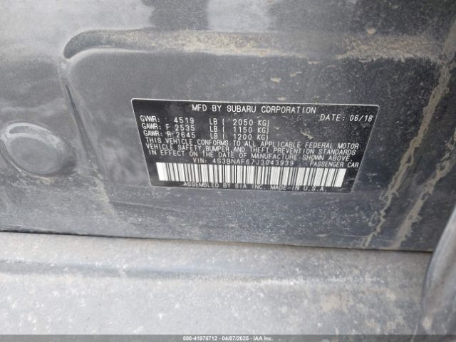 4S3BNAF67J3043939 Subaru Legacy 2.5i Premium