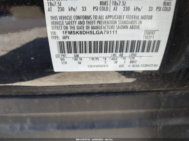 1FMSK8DH5LGA79111 Ford EXPLORER XLT