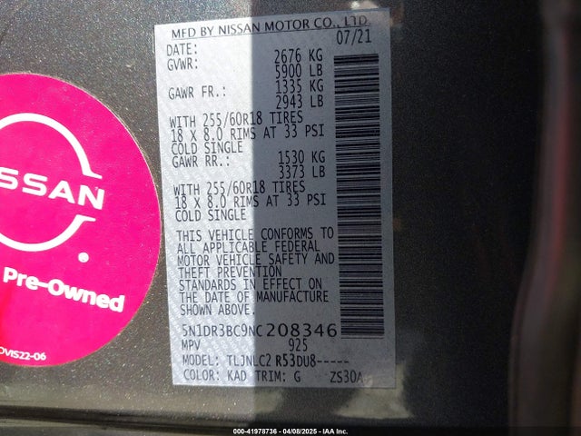 Nissan Pathfinder Sv 4wd 2022 5N1DR3BC9NC208346 Image 9