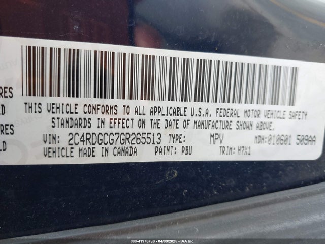 2C4RDGCG7GR265513 Dodge Grand Caravan Sxt