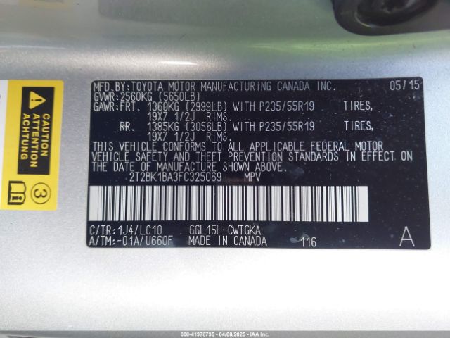 2T2BK1BA3FC325069 Lexus RX 350