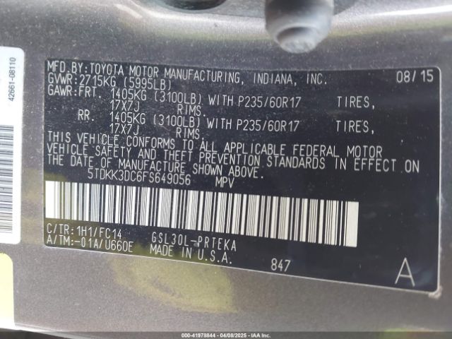 5TDKK3DC6FS649056 Toyota Sienna Le 8 Passenger