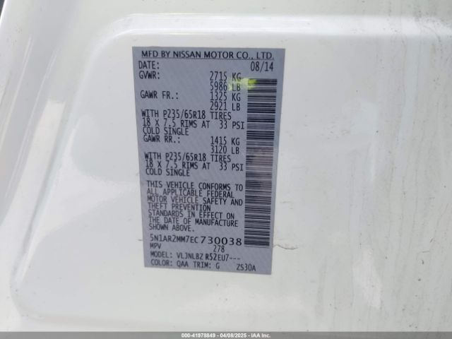 5N1AR2MM7EC730038 Nissan Pathfinder S