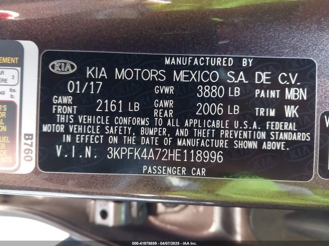 3KPFK4A72HE118996 KIA FORTE LX