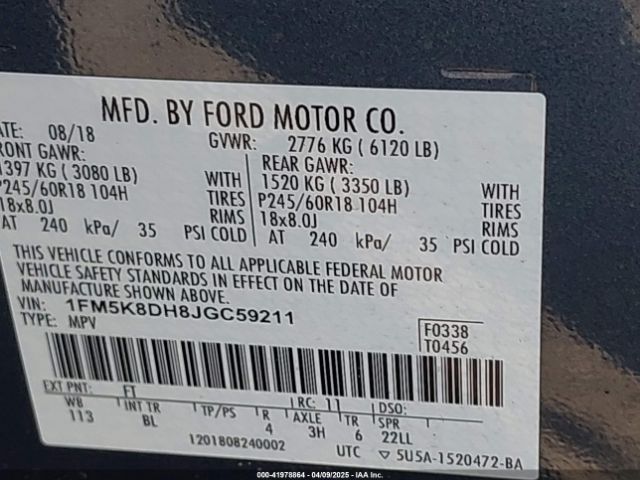 2018 FORD EXPLORER 1FM5K8DH8JGC59211 Photo 8