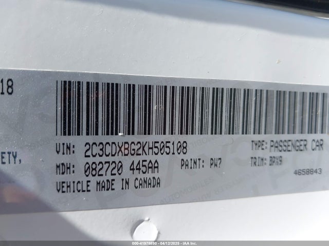 2C3CDXBG2KH505108 Dodge Charger Sxt Rwd
