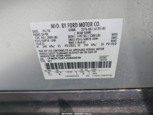 2018 FORD EXPLORER 1FM5K7D87JGB43038 Photo 8