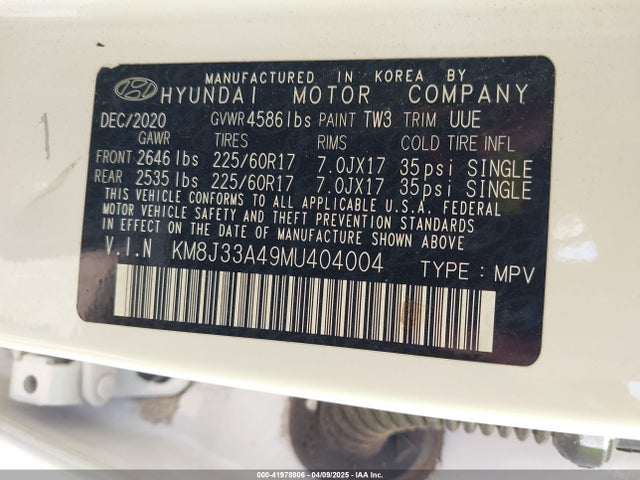 KM8J33A49MU404004 Hyundai Tucson Value