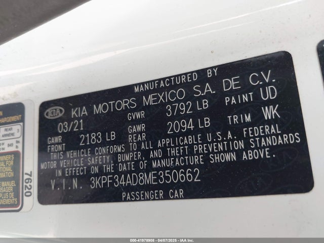 3KPF34AD8ME350662 KIA Forte Gt-line