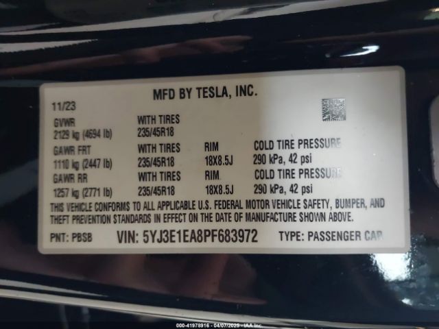 5YJ3E1EA8PF683972 Tesla Model 3 Rear-wheel Drive
