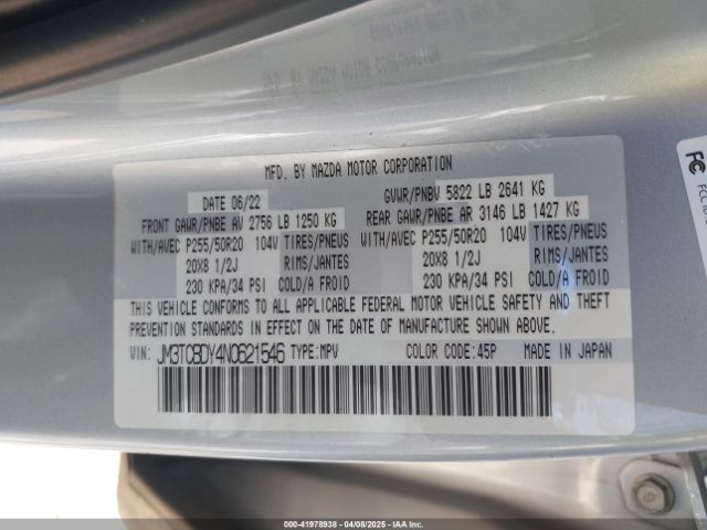 JM3TCBDY4N0621546 Mazda Cx-9 Grand Touring