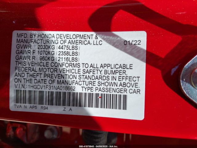 1HGCV1F31NA018662 Honda Accord Sport