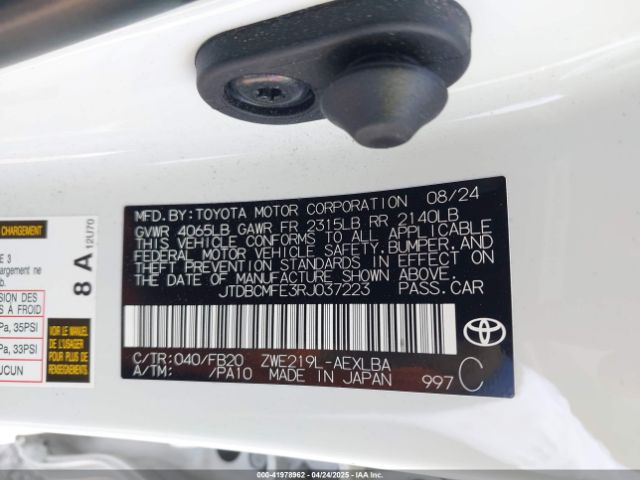 JTDBCMFE3RJ037223 Toyota Corolla Hybrid Le