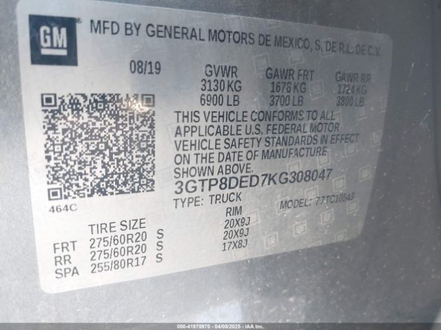 3GTP8DED7KG308047 GMC Sierra 1500 Slt
