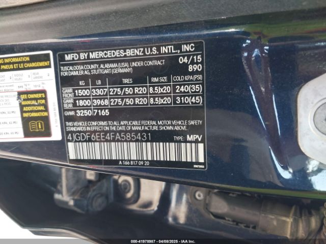 4JGDF6EE4FA585431 Mercedes-Benz Gl 450 4matic