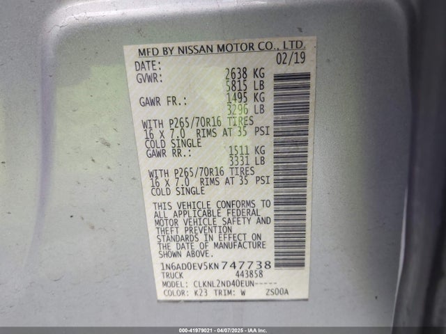 Nissan Frontier Sv 2019 1N6AD0EV5KN747738 Image 9