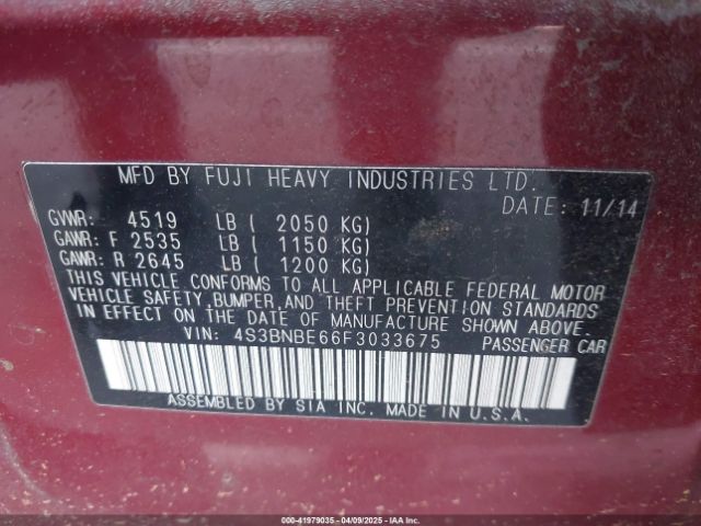 4S3BNBE66F3033675 Subaru Legacy 2.5i Premium