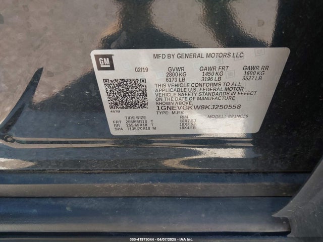 1GNEVGKW8KJ250558 Chevrolet Traverse 1lt