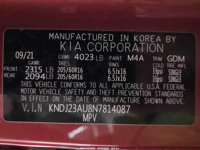 KNDJ23AU8N7814087 KIA SOUL LX