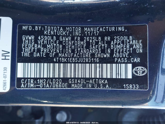 4T1BK1EB5JU283116 Toyota Avalon Xle Plus/premium/tour/ltd