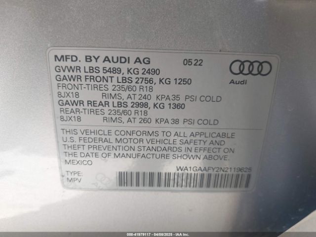 2022 AUDI Q5 WA1GAAFY2N2119625 Photo 8