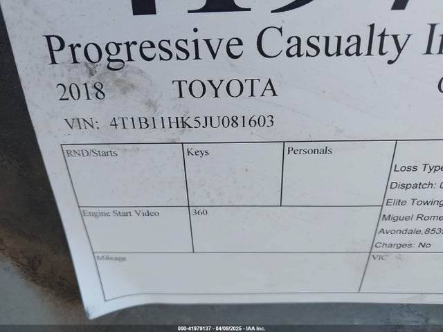 4T1B11HK5JU081603 Toyota a25a-fks