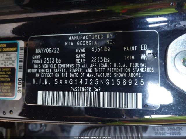 5XXG14J25NG158925 KIA K5 LXS