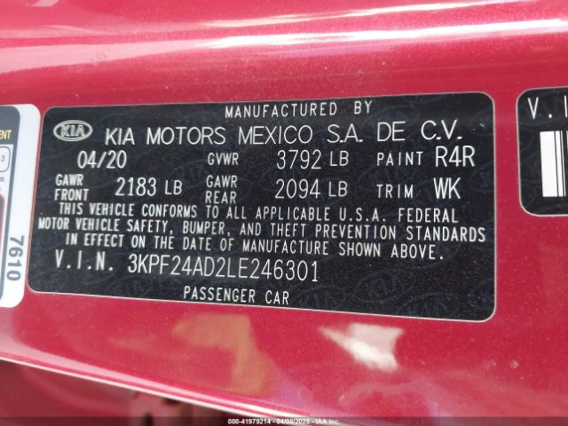3KPF24AD2LE246301 KIA Forte Lxs